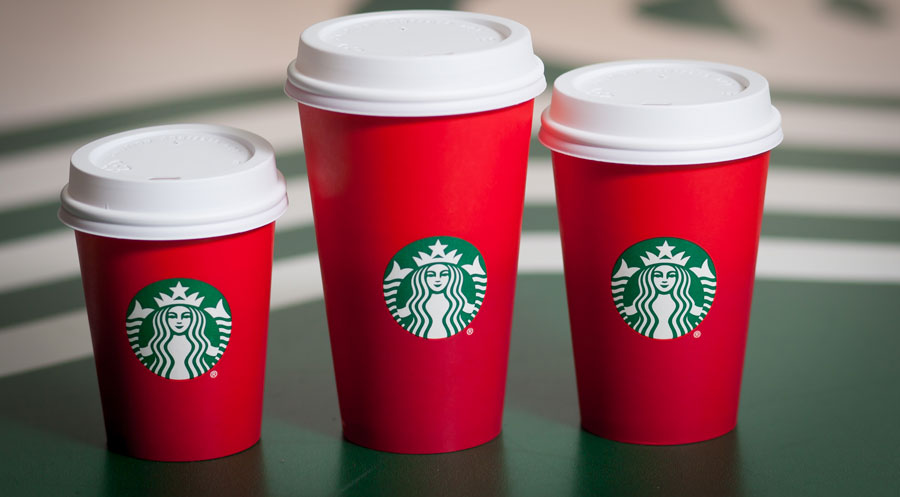 Starbucks röda muggar en social snackis