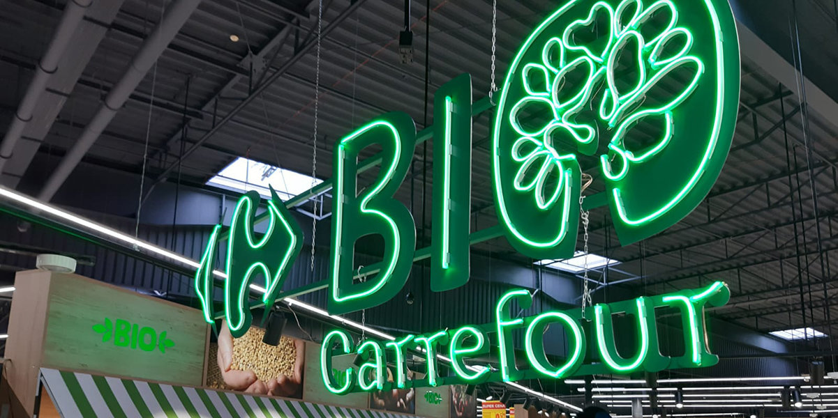 Bio-butik i butiken hos Carrefour